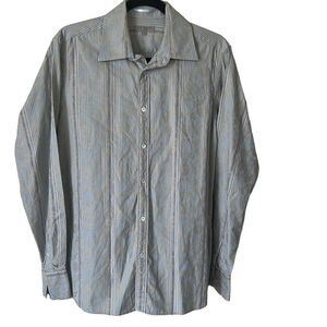 Ted Baker Lanoon Men's Stripes Embossed Pattern Button-Down Shirt Gray Medium